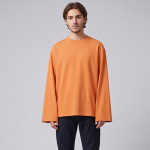 T-shirt ample à manches longues pour homme, col rond, 100 % coton, coupe oversize, style streetwear d'été, épaules tombantes - Product Image 6