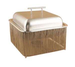 Casserole en métal avec support design filigrané vert pour service de mariage et d'hôtel, pot chauffe-plats - Product Image 5