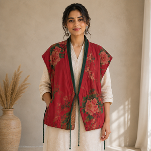 Chaleco Acolchado Reversible de Algodón con Estampado Floral BOHOBI para Mujer, Chaleco sin Mangas con Estampado Vintage, Chaleco Acolchado Étnico Boho - Product Image 6