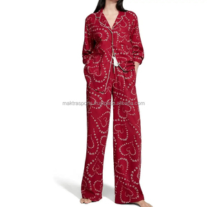 MAKTRA Pyjama d'été pour femme en satin de soie respirant, de qualité supérieure, décontracté, à manches courtes, longueur intégrale, en polyester - Product Image 2