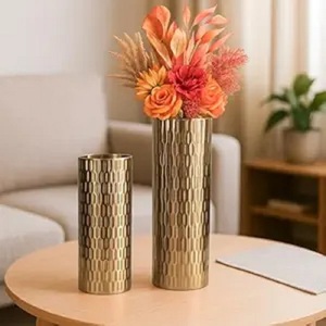 Vase à fleurs décoratif de luxe en cuivre doré, fait main, pour la maison, le mariage, le salon - Product Image 4