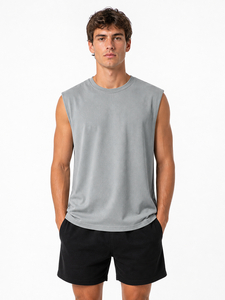 Camiseta sin mangas para hombre, chaleco de gimnasio de color liso, mezcla de algodón transpirable, camiseta informal de verano para entrenamiento muscular, ligera y cómoda - Product Image 1