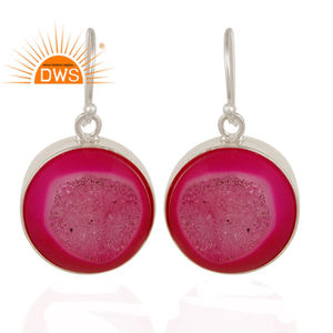 Solide 925 Sterling Fine Silver Dangle Boucles D'oreilles Bijoux En Gros Rose Druzy Agate Gemstone Boucles D'oreilles Collection Classique - Product Image 4