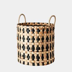 Woven Water Hyacinth <b>Baskets</b> <b>Handles</b> Natural & Black Set of 2 Handmade Storage <b>Basket</b> Wholesale eco-friendly Made in Vietnam - Product Image 4