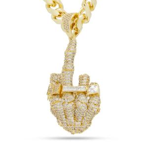 Pendentif Doigt d'Honneur Plaqué avec Micro-Pavé de Strass en Cristal, Breloque Hiphop pour Homme, Cadeau - Product Image 2