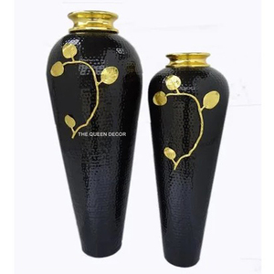 แจกันดอกไม้ทรงกลมโลหะอะลูมิเนียมคุณภาพดีที่สุด สีดำเคลือบเงา ลายตอก  มีสองขนาดให้เลือก - Product Image 1