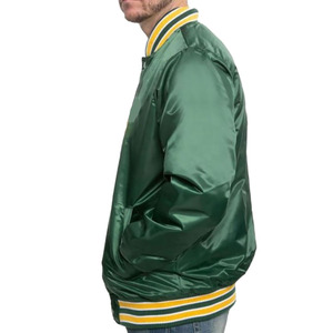 Blouson bomber en satin vert pour homme, coupe classique, col rabattu, couleur unie, vêtement décontracté pour l'automne - Product Image 5