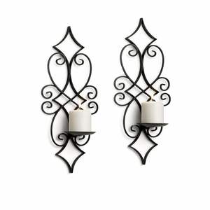 Ensemble de appliques murales en métal noir faites à la main, design orné à motifs en spirale, construction durable, lueur chaude, décoration d'intérieur classique et luxueuse - Product Image 3