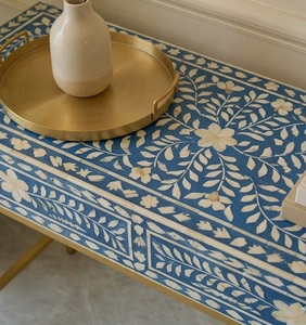 Table console moderne en os incrusté, table d'appoint pour entrée ou salon avec tiroirs, meuble de rangement à structure métallique - Product Image 4
