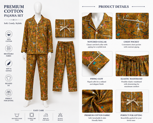 Pyjama long en soie crêpe imprimé animaux de la jungle jaune de qualité supérieure pour femme – Ensemble de nuit et de détente fait main, un chef-d'œuvre - Product Image 4