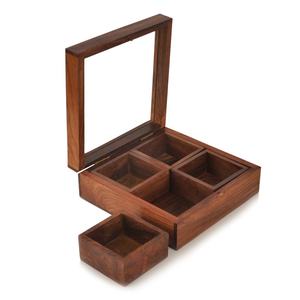Caja de especias Talladora de madera Natural antigua en caja de especias de madera para contenedor de cocina con tapa caja decorativa Masala organizador hecho a mano - Product Image 5