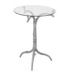 Mesa de Centro Redonda con Tapa de Vidrio, Superventas, para Sala de Estar, Cafetería, Uso Decorativo, Elegante Mesa de Centro de Metal Plateado - Product Image 1