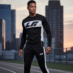 Ensemble de survêtement de compression pour homme avec logo personnalisé, séchage rapide, respirant, manches longues, pour fitness et gym, vente en gros, équipement de course - Product Image 6