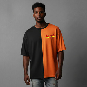 New Fashionable Oversized Men's T-Shirts Drop Shoulder O-Neck Short Sleeve Baggy Fit 100% Cotton 2 tone <b>Hip</b> Hop man tee - Product Image 1