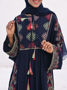 En stock – Nouvelle robe Abaya musulmane décontractée de haute qualité pour femme, grande taille, respirante, en lin, style Dubaï, broderie à la main, ouverte - Product Image 6