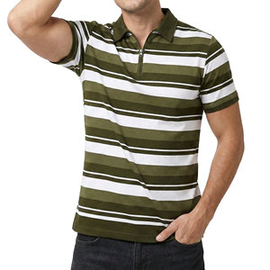 Camisas de golf a rayas con cremallera de un cuarto para hombre, al por mayor, personalizadas, de manga corta, tipo polo, informales, para verano, ropa deportiva, polos para hombre - Product Image 3