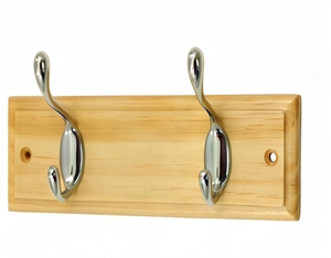 Premium Wood Wall Mount <b>Hook</b> Rack With 2 Chrome <b>Hooks</b> Simple Design For Clothing Storage Kitchen And Bathroom Decor - Product Image 1
