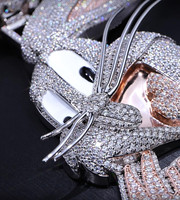 Bijoux Hip Hop personnalisés faits à la main en argent sterling 925 VVS Moissanite diamant glacé mignon lapin pendentif avec langue émaillée