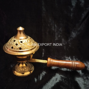 Reasonable Price Pure Brass Embossed Design Round Incense <b>Burner</b> With Wooden Handle Meditation Home Religious Incense <b>Burner</b> - Product Image 5