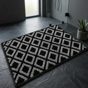 Alfombra de Entrada KONNECT INDIA con Diseño de Rejilla de Diamantes, Moderna, Gris, de Microfibra Tejida, Antideslizante y Lavable - Product Image 4