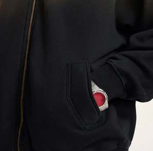 Custom Sun Faded <b>Zip</b> <b>Up</b> <b>Hoodie</b> Fleece <b>Black</b> 450 Gsm French Terry Manufacturer 100% Cotton <b>Hoodie</b> Wholesale Embroidery - Product Image 4