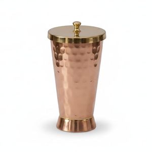 Handcrafted Copper Tumbler with Brass <b>Lid</b> Premium Serving Glass for Water Juice Beverages - Product Image 1
