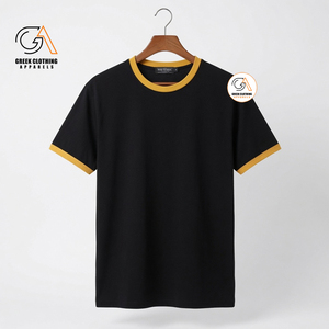 T-shirt décontracté de luxe à manches courtes et col rond, coupe régulière, couleur unie jaune, motif contrastant multi-panneaux, style Alpha Phi Fraternity - Product Image 3