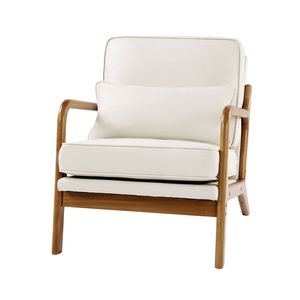 Poltrona Moderna Stile Mid-Century con Struttura in Legno Massello e Gambe Antiscivolo - Sedia Decorativa Rivestita in Tessuto di Lino - Product Image 5