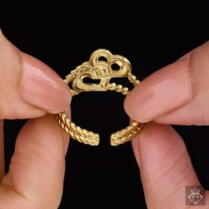 Prao แหวนแฟชั่นแบบสายรัดหัวใจคู่แบบเชื่อมกันปรับขนาดได้แหวนแฟชั่นป้องกันการเสื่อมเสีย - Product Image 1