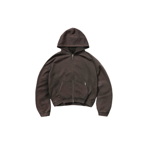 Blouson polaire zippé court marron pour homme avec capuche à cordon de serrage, style streetwear, vente en gros - Product Image 5