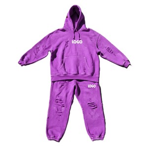 Unisex <b>Brown</b> Washed Cotton Hoodie and <b>Jogger</b> Set Loose Fit Casual Tracksuit with Front Logo and Side Pockets - Product Image 2