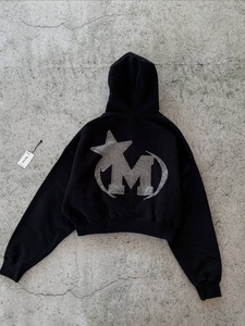 Custom Women's Cropped Zip Up Hoodie Oversized <b>Rhinestone</b> Logo Full Zip Fleece Hooded Sweatshirt Streetwear Cotton <b>Jacket</b> - Product Image 2