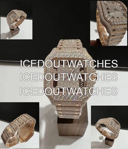 Montre de luxe carrée en saphir et moissanite VVS, étanche, pour homme, entièrement sertie de diamants - Product Image 1