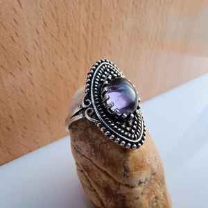 Anillo de Amatista Chapado en Plata de Ley, Hecho a Mano, Estilo Art Deco, Joyería con Piedras Preciosas para Mujer, Regalo Elegante para Bodas y Fiestas - Product Image 1