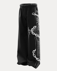 Pantalones de chándal unisex de moda para hombre, con estampado personalizado, efecto desgastado por el sol, corte acampanado, cintura elástica, estilo streetwear, lavado ácido, holgados - Product Image 2