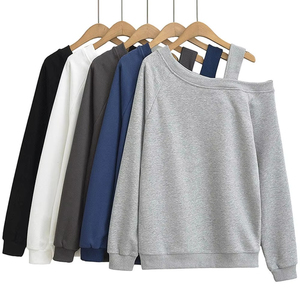 Custom Logo Eco-Friendly Breathable Shoulder Casual <b>Jumper</b> Long Sleeve Slash Neckline Oversized Pullover Tops Sweatshirt Women - Product Image 1