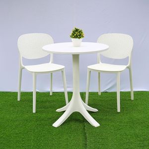 Mesa de Bistro Moderna Escultural Blanca Alabastro |   Base de Pedestal de Cuatro Puntas con Acabado Mate ABS Impermeable para Muebles de Exterior - Product Image 5