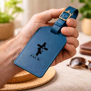 Premium Genuine Leather Luggage Tags Luxury Travel Bag Tags Privacy Flap Suitcase <b>Name</b> <b>Labels</b> Wholesale LMP-0234 - Product Image 3