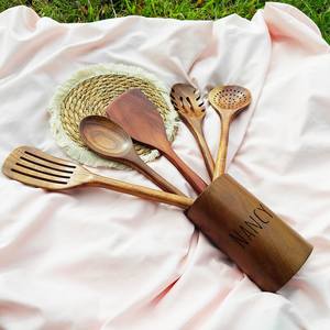 Ustensiles de cuisine gravés, spatule, cuillère, pelle à pâtes, ensemble d'ustensiles de cuisine en bois personnalisés, cadeaux - Product Image 4