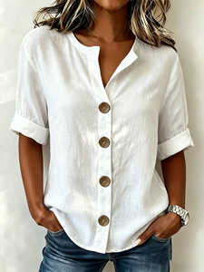 Camiseta Informal de Rayón para Mujer, Cuello en V, Estampado Occidental, Diseño Floral Hawaiano, Abotonada, de Alta Calidad, Más Vendida - Product Image 2