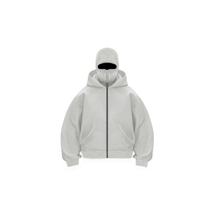 Sweat-shirt à capuche double avec fermeture éclair et logo personnalisé, en coton polaire blanc pour homme, vêtement d'extérieur pour l'hiver - Product Image 2