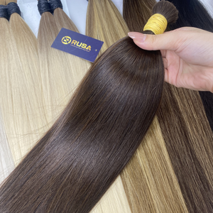 Extensions de cheveux humains vierges vietnamiens en vrac, mèches droites micro-liées, mélange de couleurs brun naturel et blond pour rallongement en salon - Product Image 4