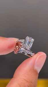 Anillo de cóctel Toi et Moi con corte esmeralda y diamantes de moissanita rosa para mujer, plata 925 original, regalo de fiesta para pareja - Product Image 6