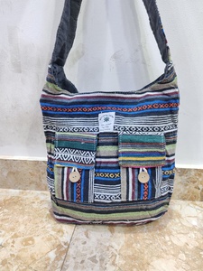 Striped Hemp Shoulder Bag With Button Closure Bohemian Style Cotton Lining Single Strap All Seasons Daily Use - Product Image 5