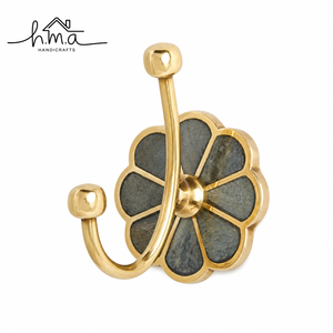 Luxury Brass Double Wall <b>Hook</b> with Natural Stone Inlay Flower Design Heavy Duty <b>Coat</b> Hat Towel Robe Key Holder Home <b>Decor</b> - Product Image 1