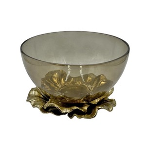Glass Bowl With Leaf Base Design Decorative Bowl Perfect For Used As A Centerpiece On Coffee <b>Tables</b> Dining <b>Tables</b> Or Side <b>Tables</b> - Product Image 1