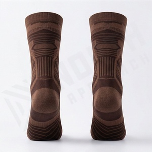 Brown Crew <b>Socks</b> Geometric Pattern Breathable Polyester Spandex Hiking Outdoor Adult Autumn Wear - Product Image 2