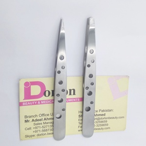 Custom Nude Color Eyebrow Tweezers Stainless Steel Slanted Pointed Tip Tweezers Private Label 9 Holes Facial Hair Beauty Tweezer - Product Image 6