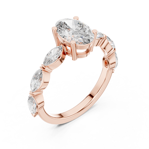 Bague de fiançailles Art Déco Vinson Project en moissanite ovale avec pierres latérales taille marquise, en acier inoxydable plaqué or 14K - Bague GRA - Product Image 4