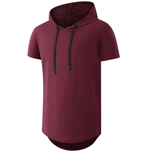 Sweat à capuche uni à manches courtes pour homme, en coton, personnalisable, pour l'été, les sports de plein air, vêtements de sport basiques, en coton mélangé - Product Image 1